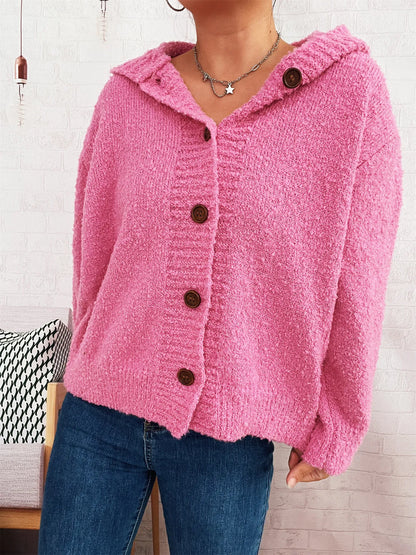 Cozy Button-Up Hooded Cardigan - Fashorio