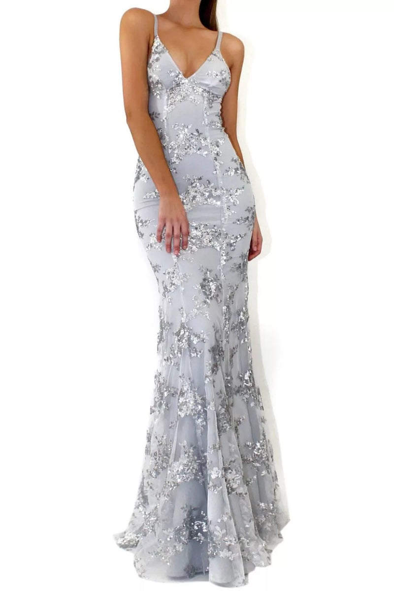 Sequin Tie Back V Neck Maxi Dress front view
