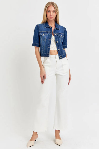 RISEN Puffed Short Sleeve Crop Denim Jackets - Fashorio