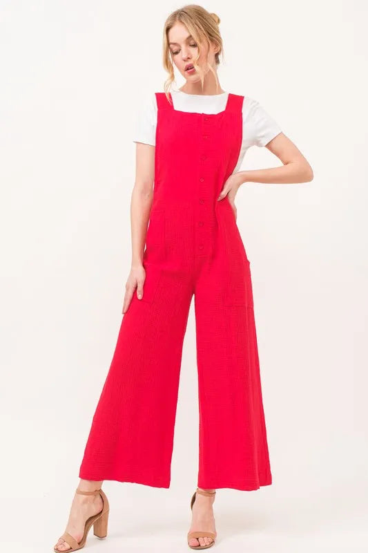 Gauze Loose Fit Tied Back Overalls detail