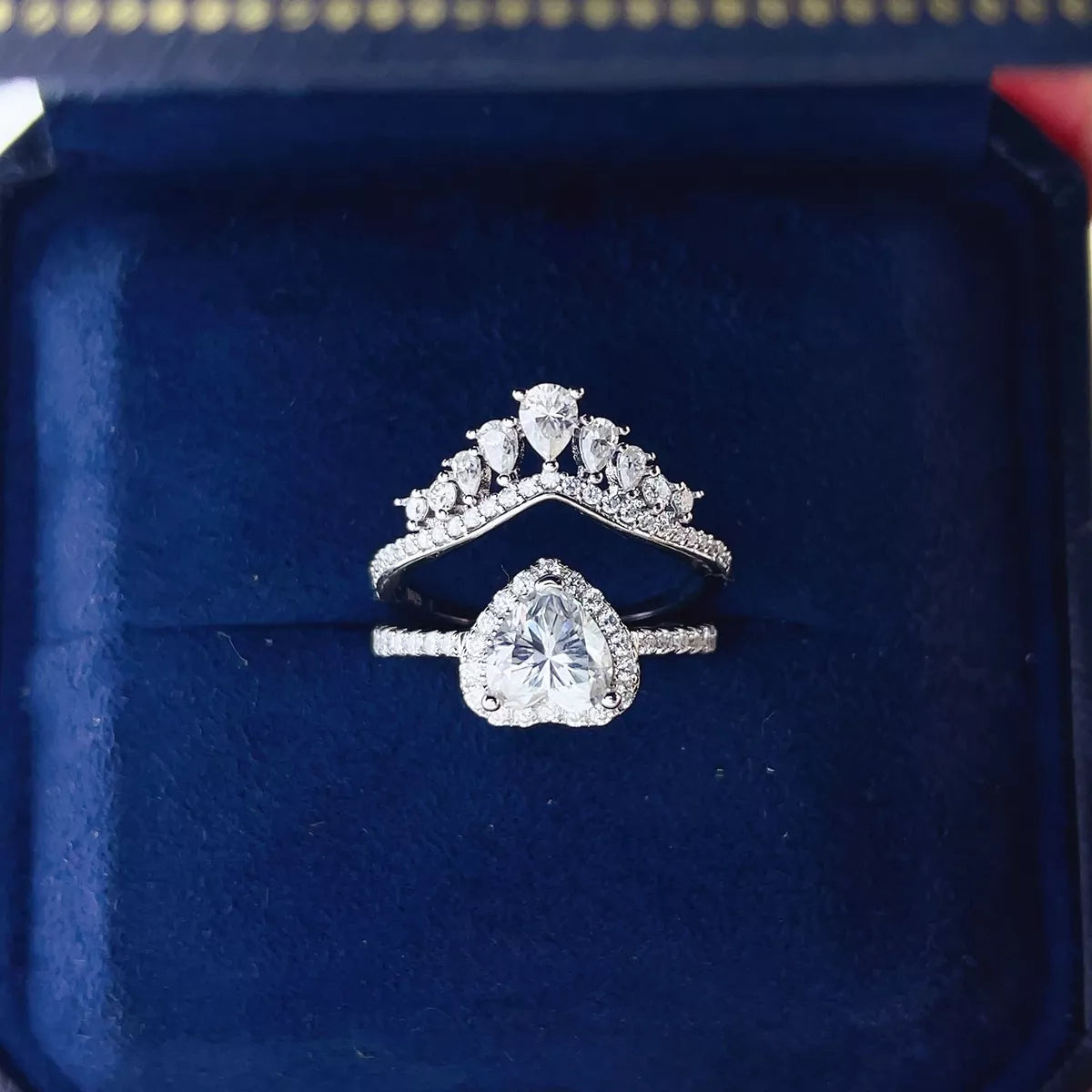 Two piece sterling silver ring set worn on the hand