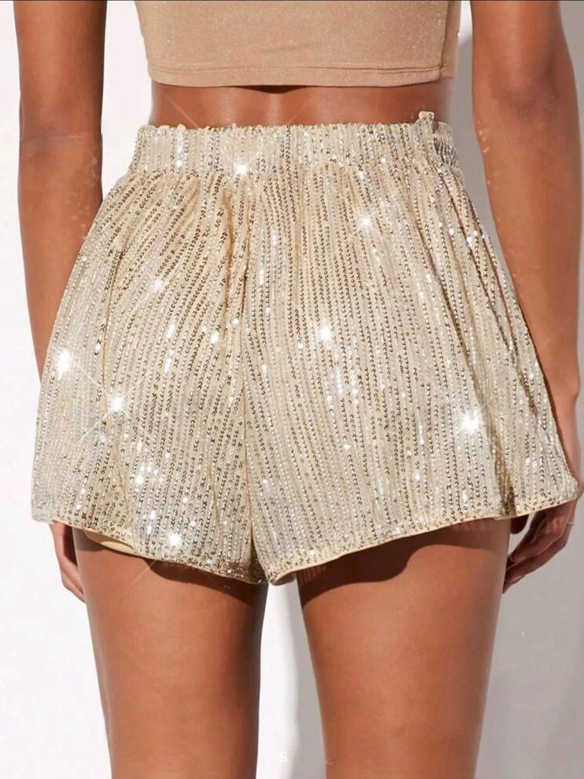 High waisted sequin shorts fabric texture view