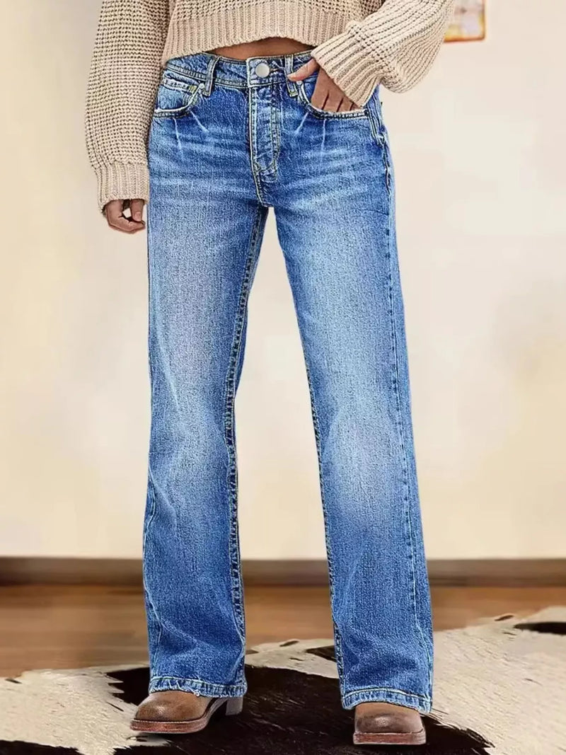 Vintage wash straight leg jeans front view