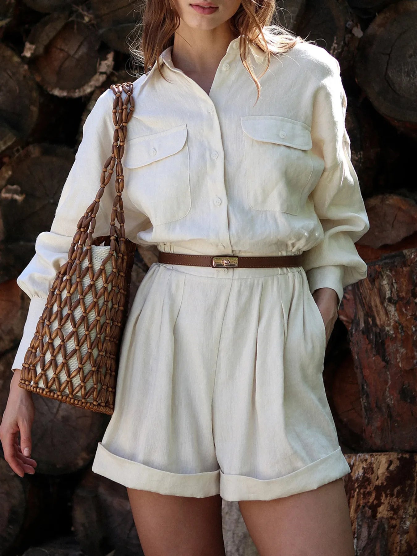 Casual Button Front Long Sleeve Romper - Fashorio