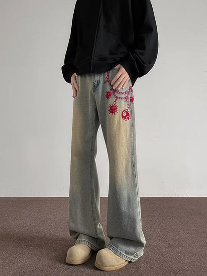 Men's Full Size Embroidered Wide Leg Jeans Plus Size - Fashorio