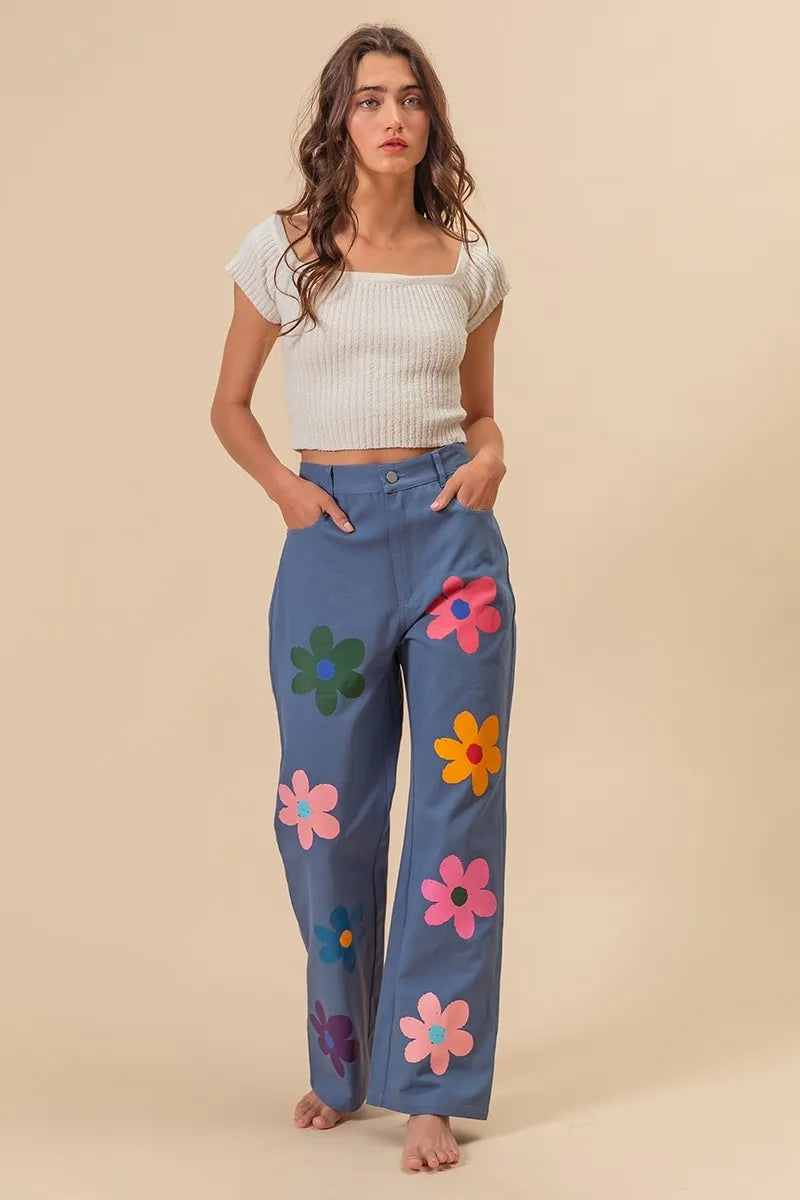 BiBi Flower Print Straight Legs Pants - Fashorio