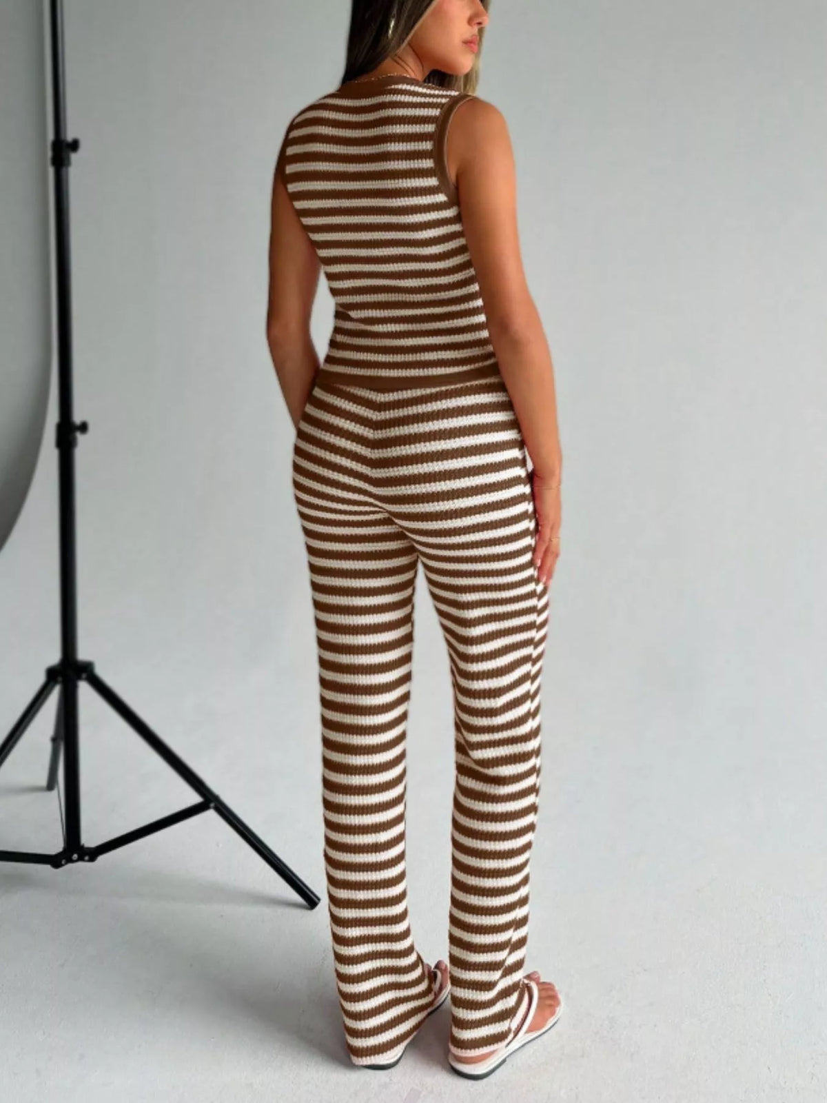 Coordinated striped set outfit detail