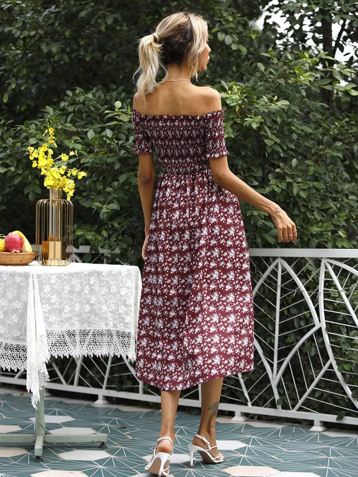 Hem and slit detail on the floral summer dress