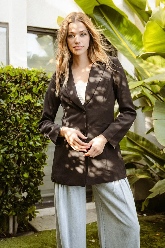 BiBi Single Brested Peaked Lapel Blazer BLACK - Fashorio