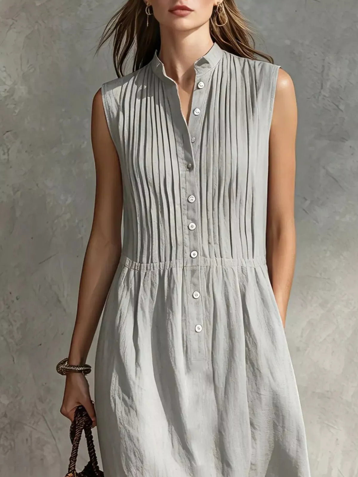 Sleeveless Button Front Midi Dress with Pockets, view 6