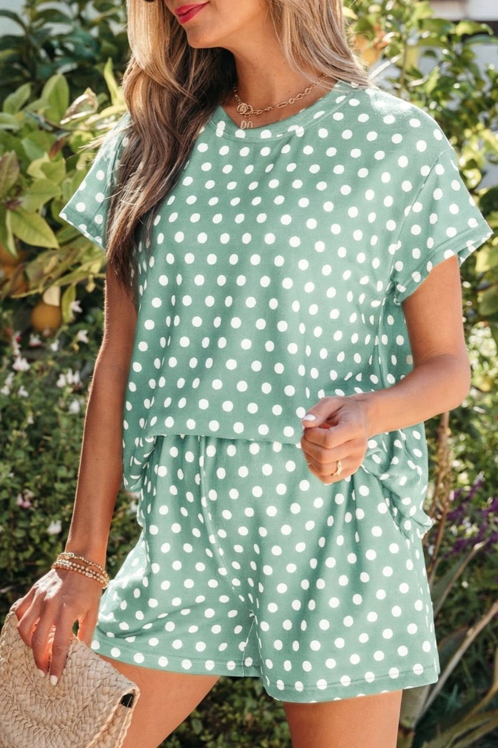 Polka dot two piece set detail