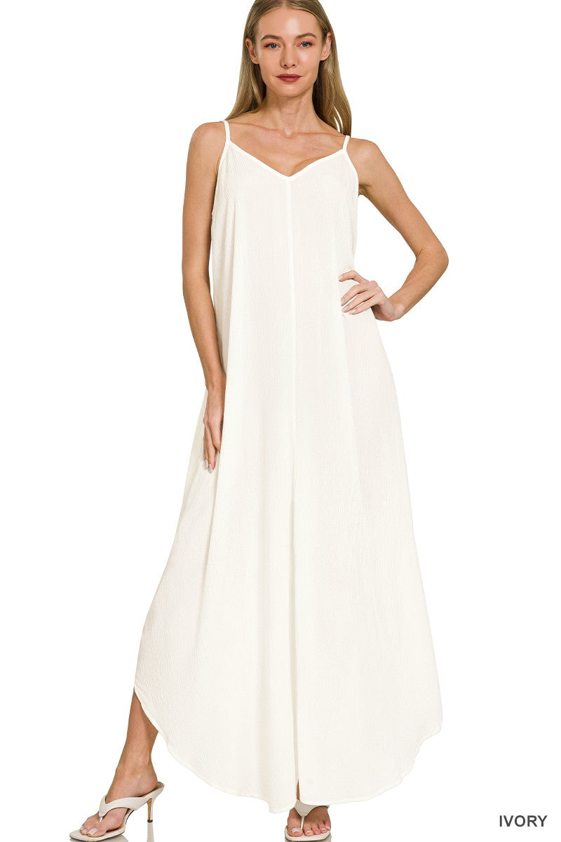 Woven Crinkle Cami Maxi Dress with Side Pockets
