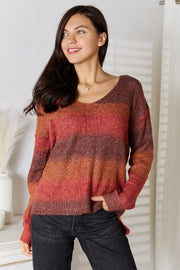 Angel Wings Gradient V-Neck Sweater Brick Red - Fashorio