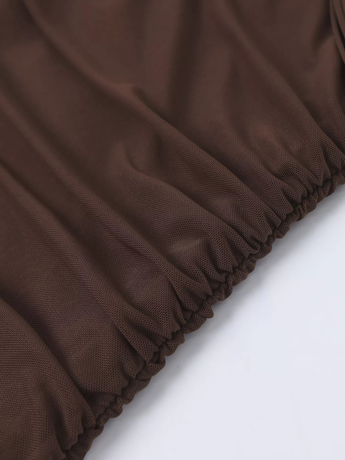 Off shoulder ruched maxi dress close up of the neckline