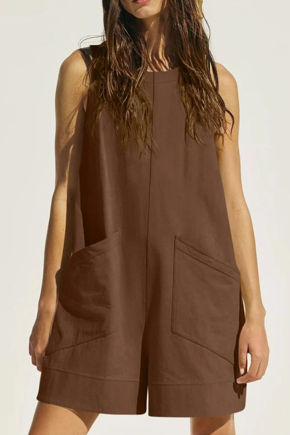 Sleeveless romper pocket close up