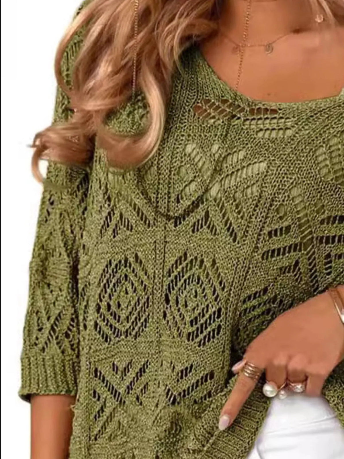 openwork 3/4 sleeve knit cover up sleeve detail