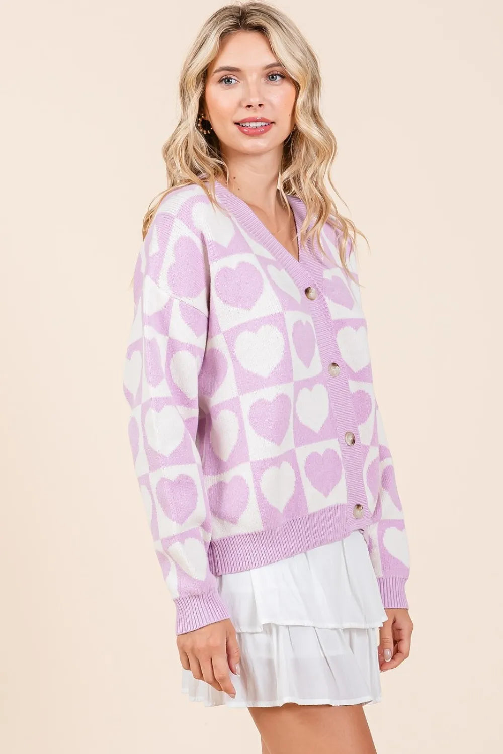 Mittoshop Checkered Heart Button Down Cardigan - Fashorio