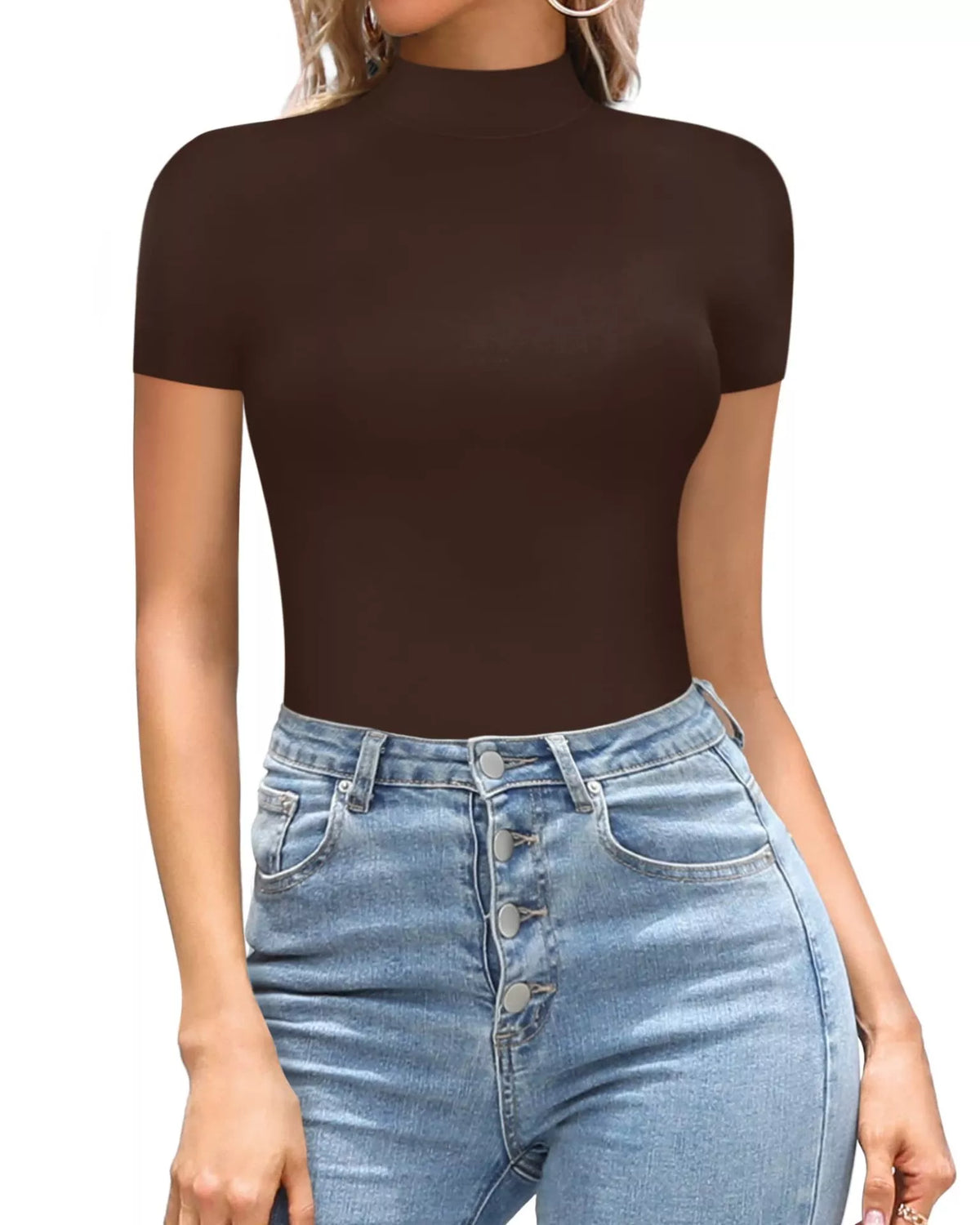 Mock neck short sleeve bodysuit back detail view
