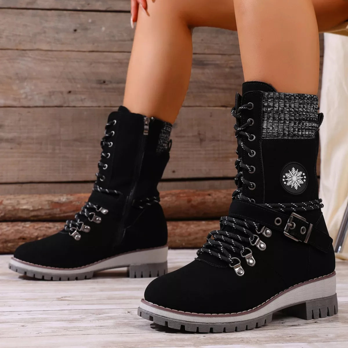 Lace up combat ankle boots heel detail