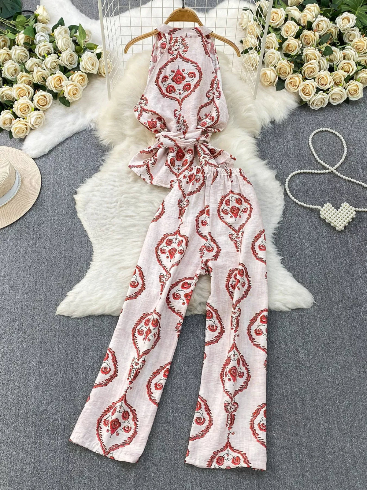 Sleeveless Top and Wide Leg Pants Set, view 23
