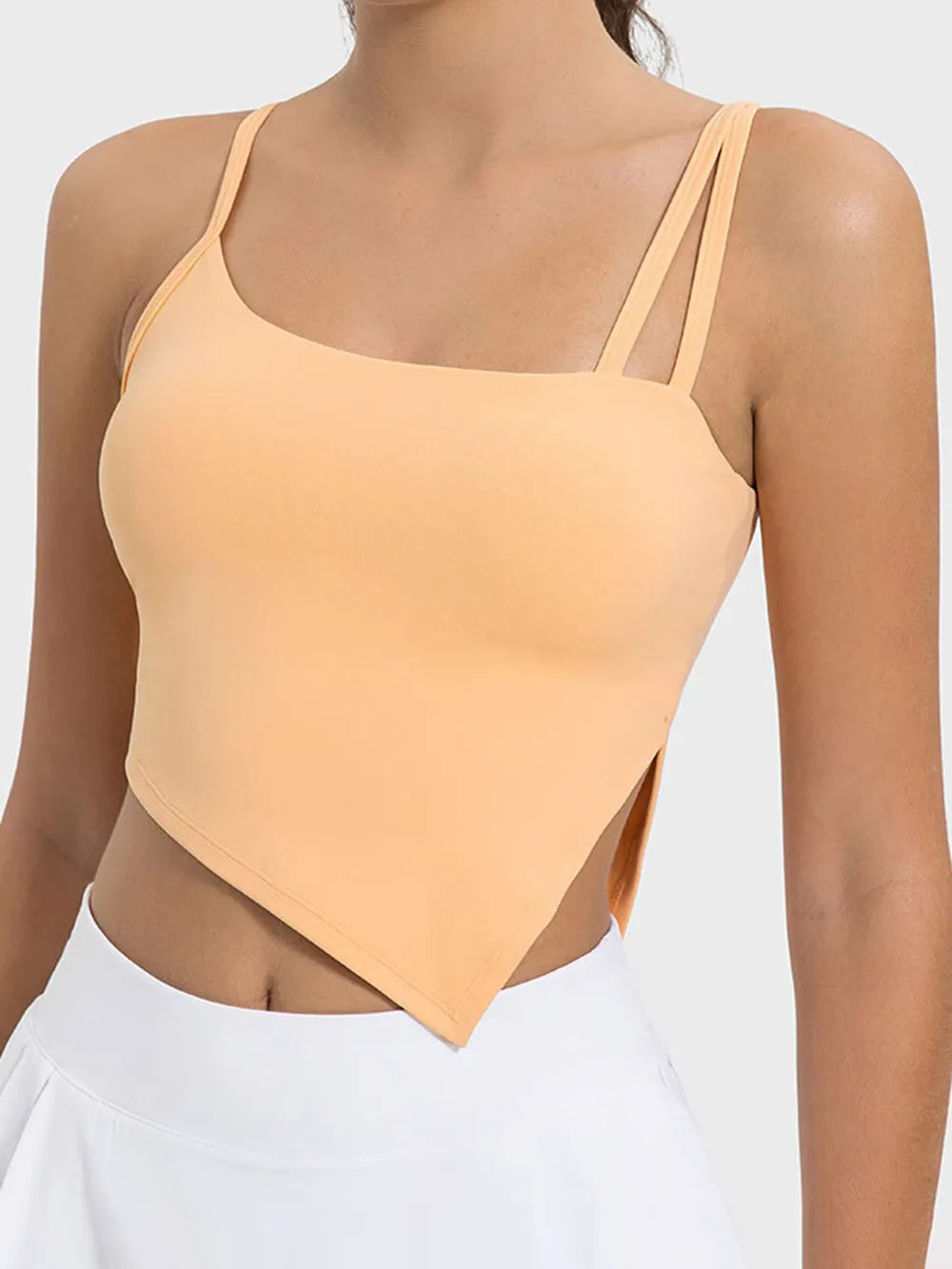 slit asymmetrical neck active cami front view
