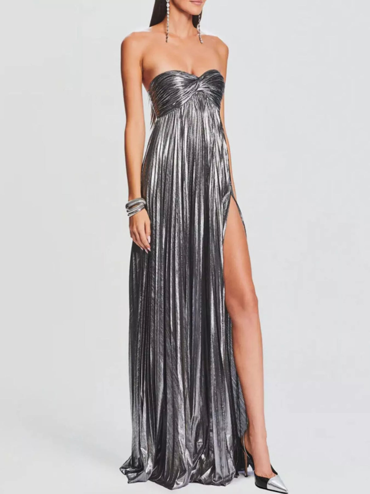 split sweetheart tube maxi dress profile pose