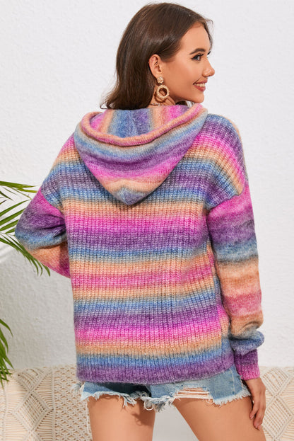 Multicolor Dropped Shoulder Hooded Sweater - Fashorio