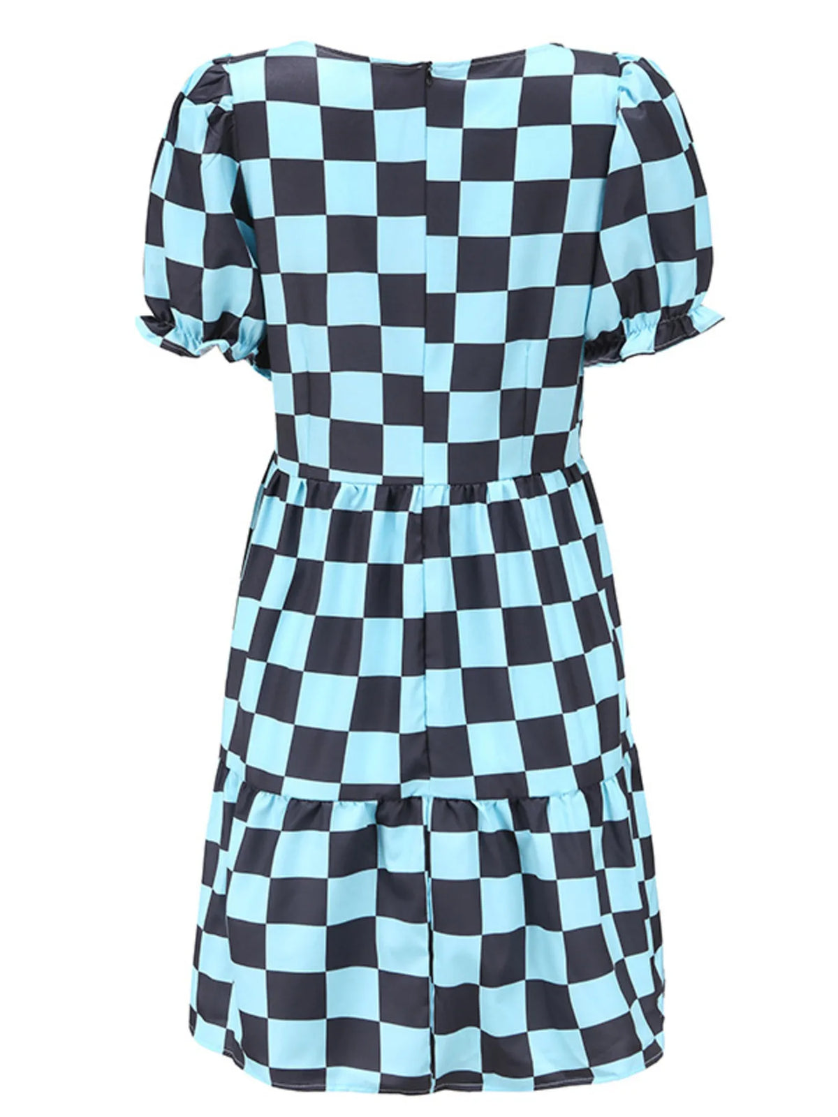 Checkered Tiered Mini Dress in Green on model
