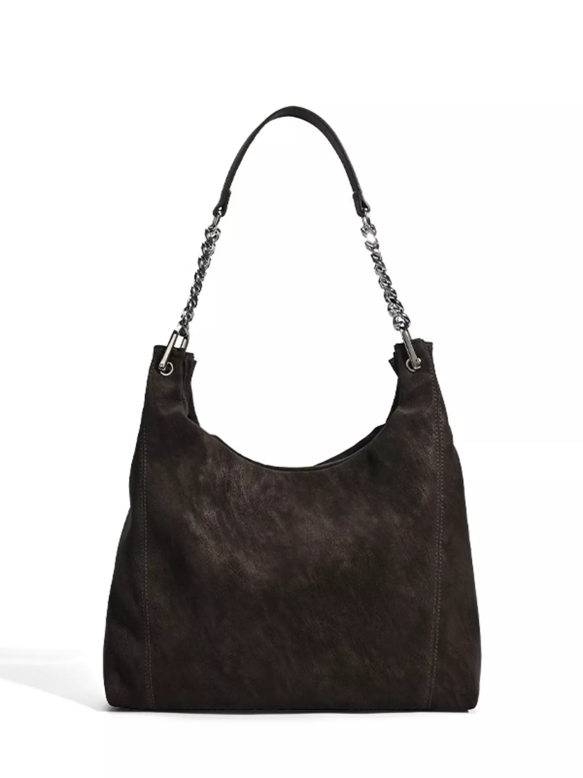 Leather shoulder bag held by model