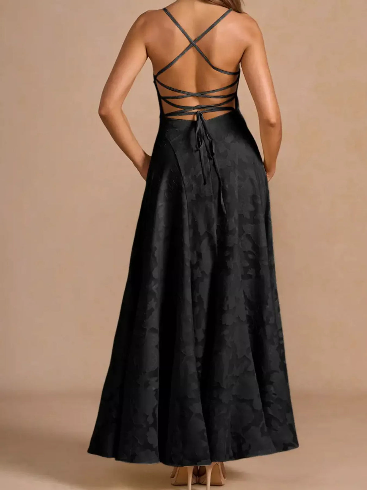 Maxi dress side view showing skirt fall