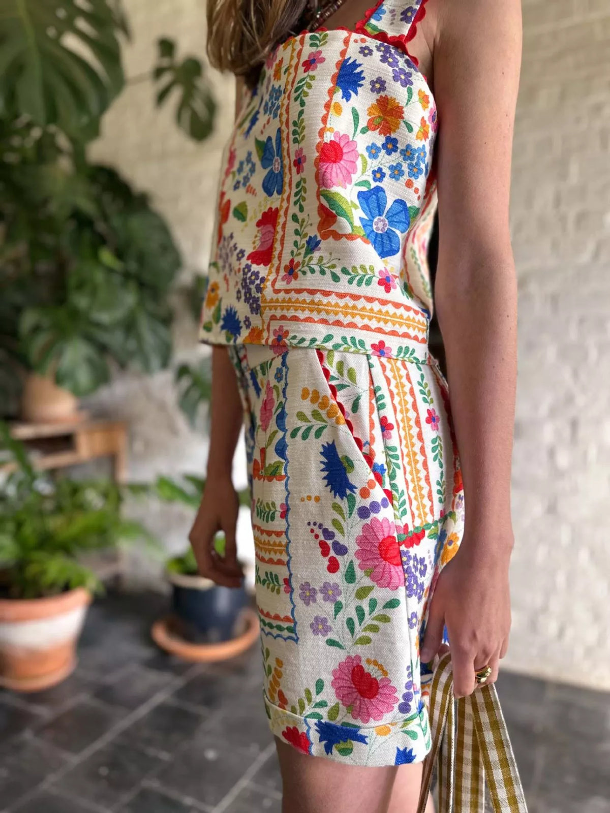 Coordinated floral cami and shorts set full look