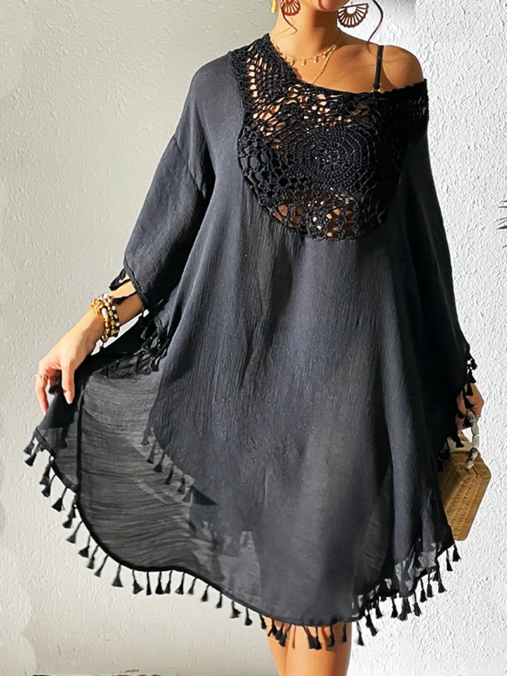 Beach cover up dress profile view