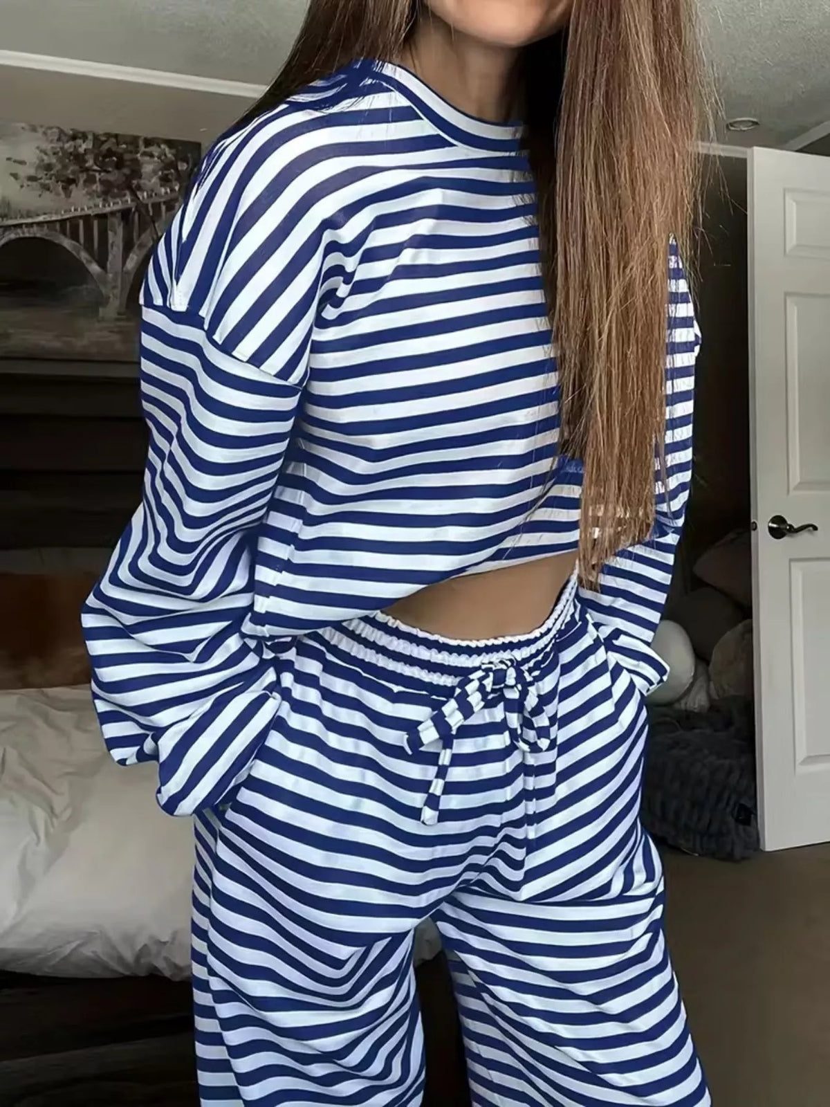 Striped round neck top styling