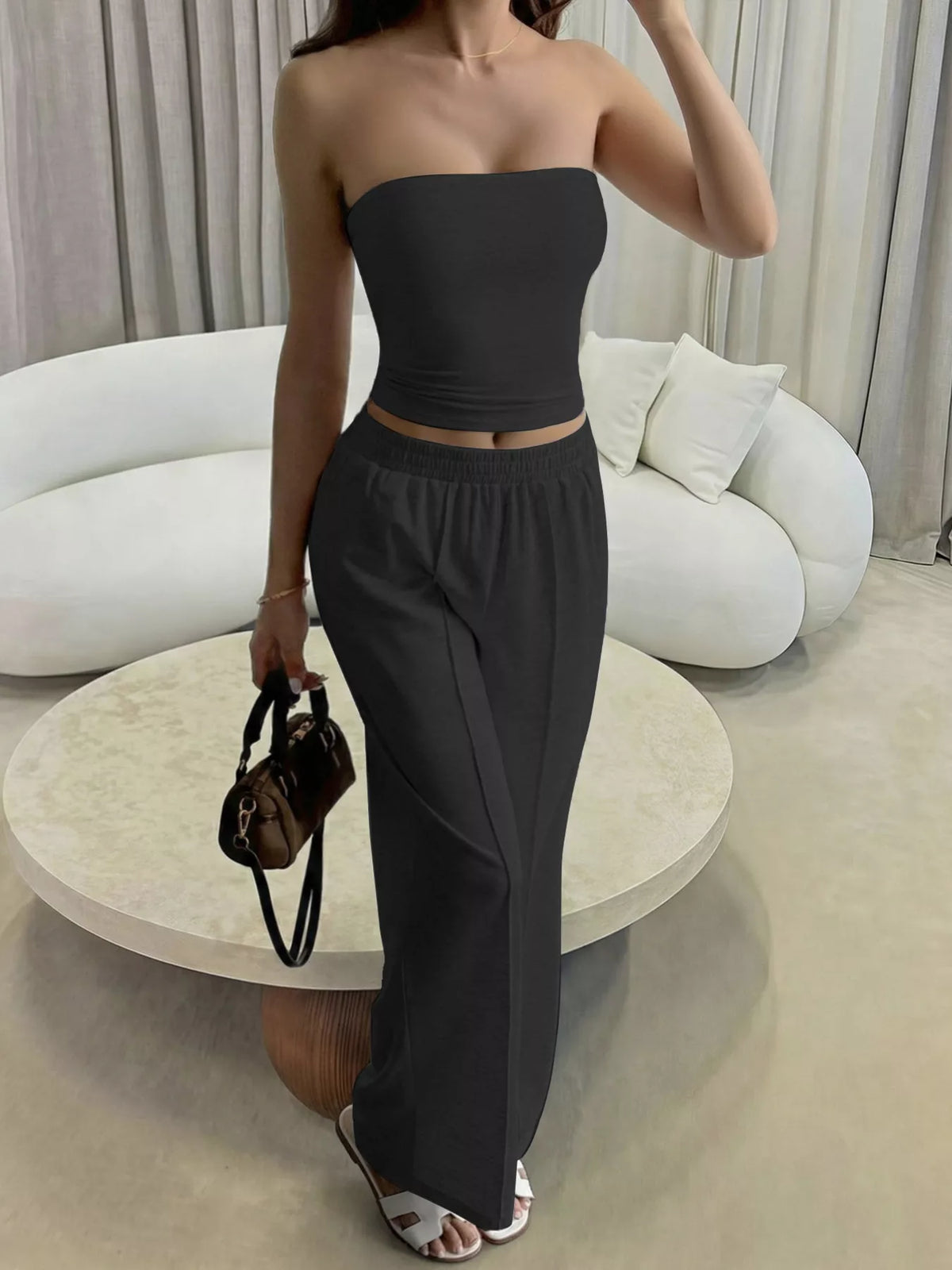 Tube top and pants set styled outfit