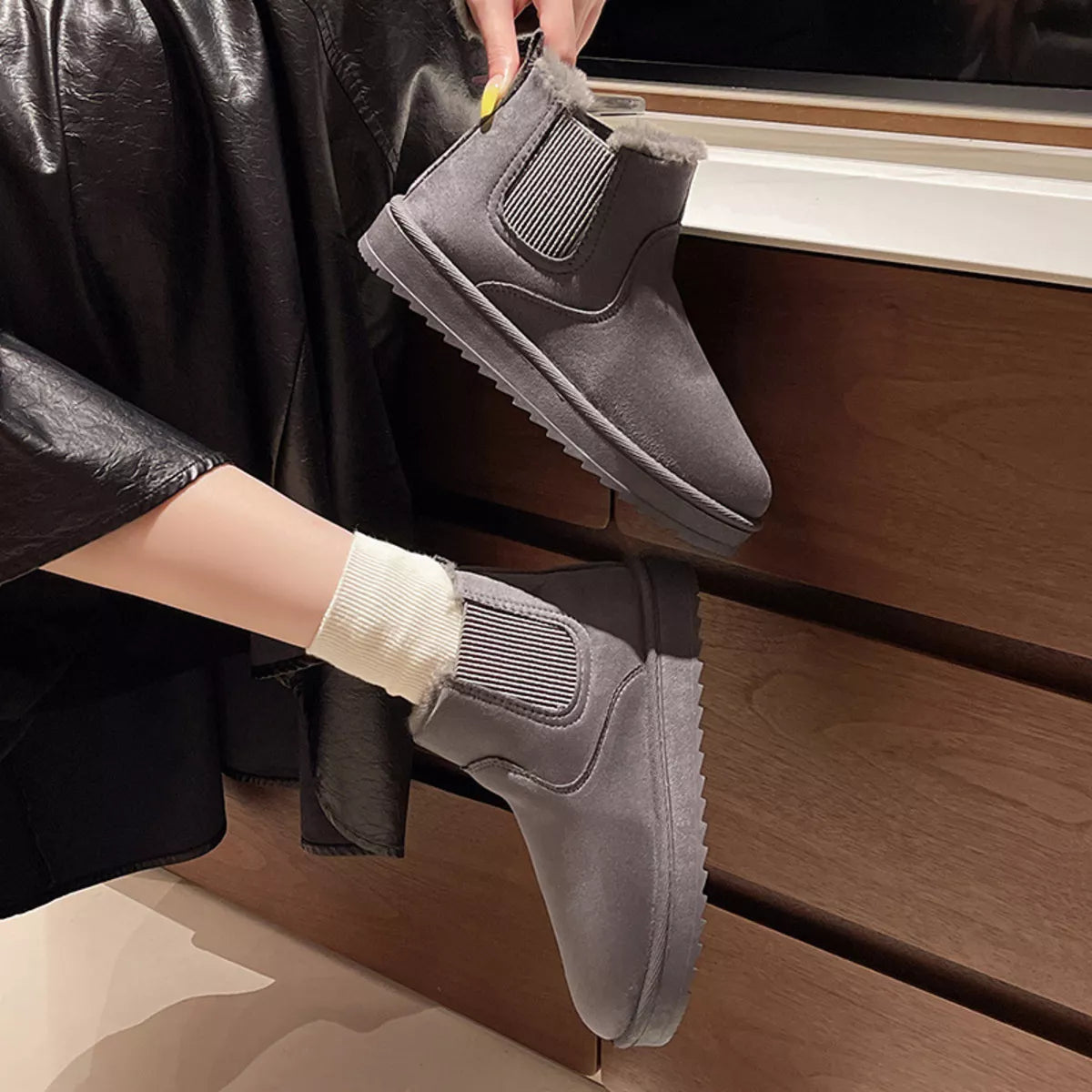 Round toe platform boots full length shot