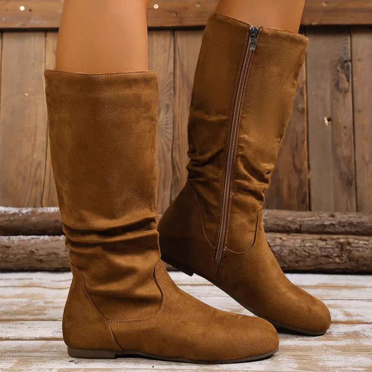 Round toe side zip boots lifestyle styling