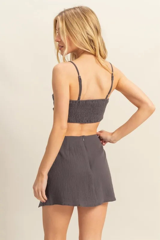 HYFVE Ruched Bra Top and Mini Skirt Set - Fashorio