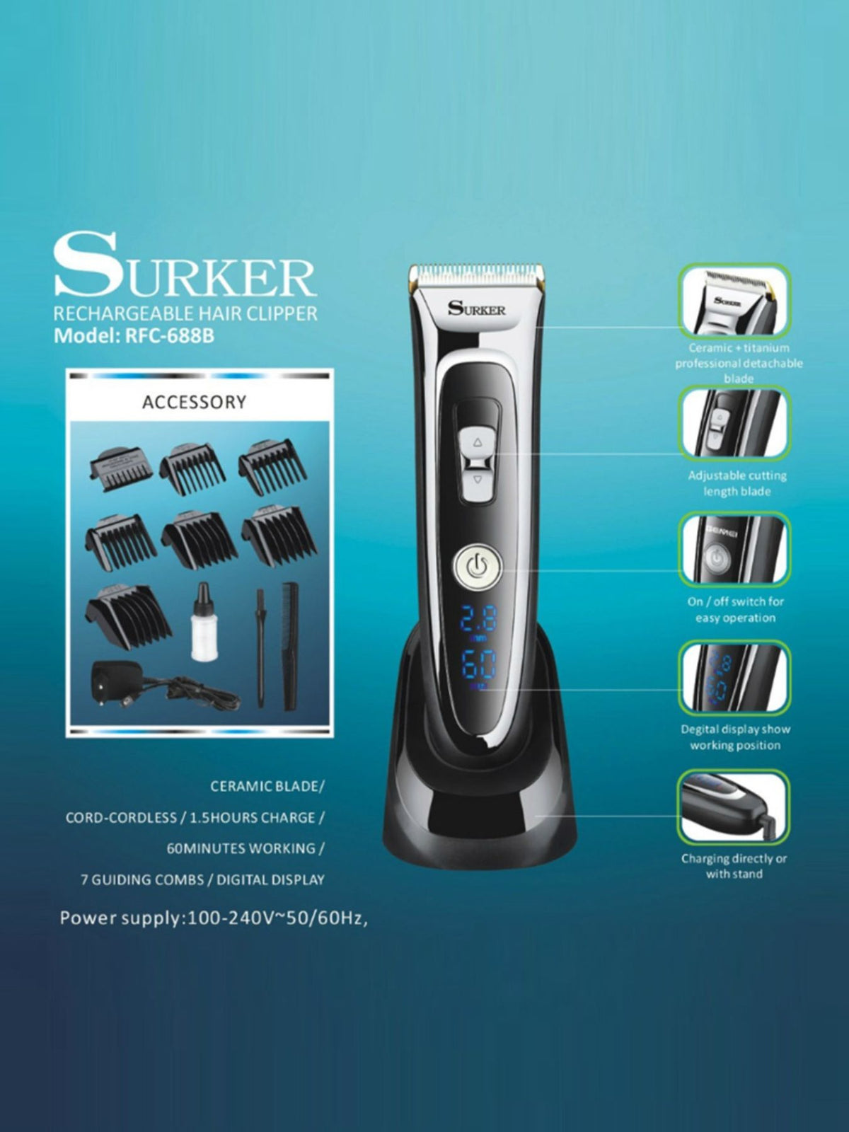 Cordless clipper held in hand