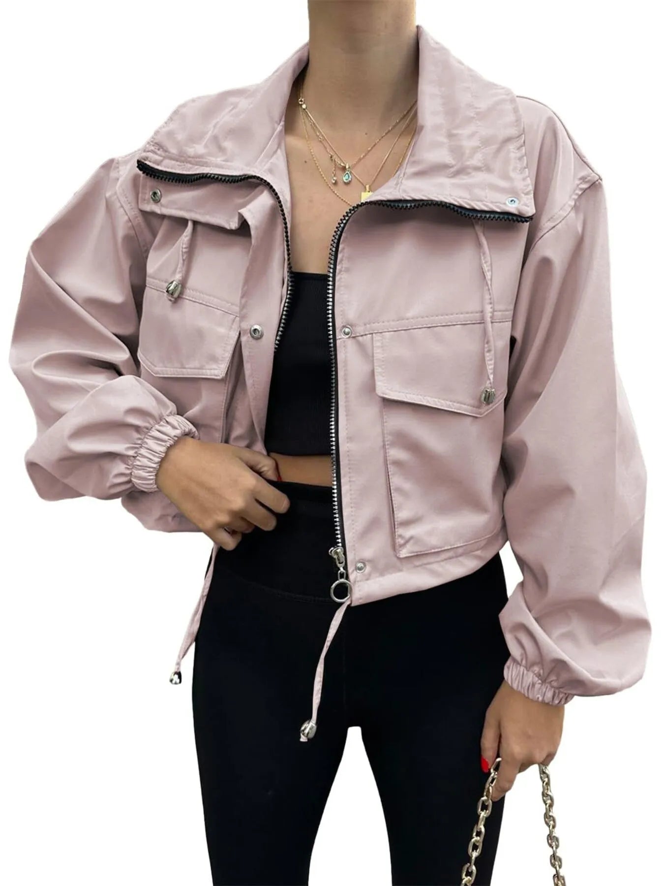 Drawstring Hem Zip Up Jacket - Fashorio
