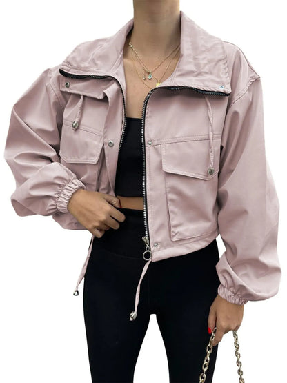 Drawstring Hem Zip Up Jacket - Fashorio