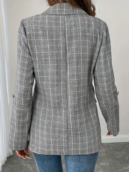 Single-Breasted Lapel Collar Plaid Blazer - Fashorio