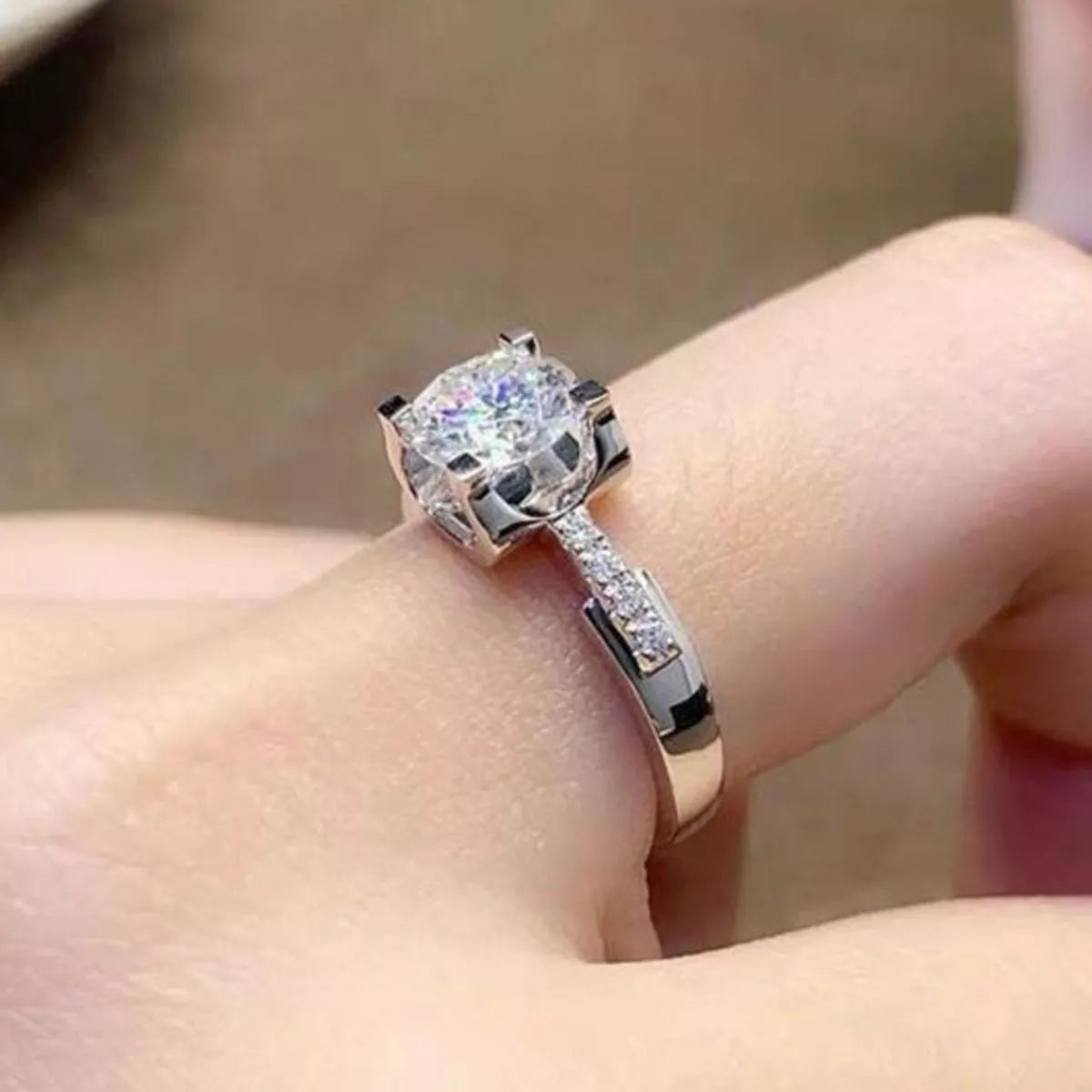 Sterling silver band detail on the moissanite ring