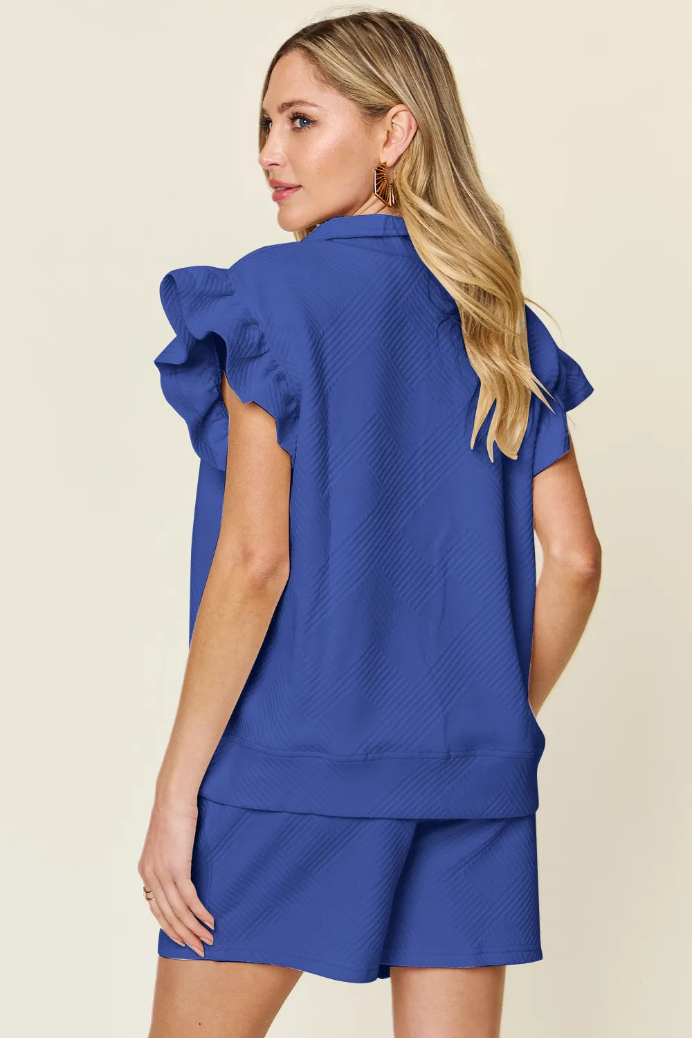 Flounce Sleeve Top and Drawstring Shorts Set, view 25