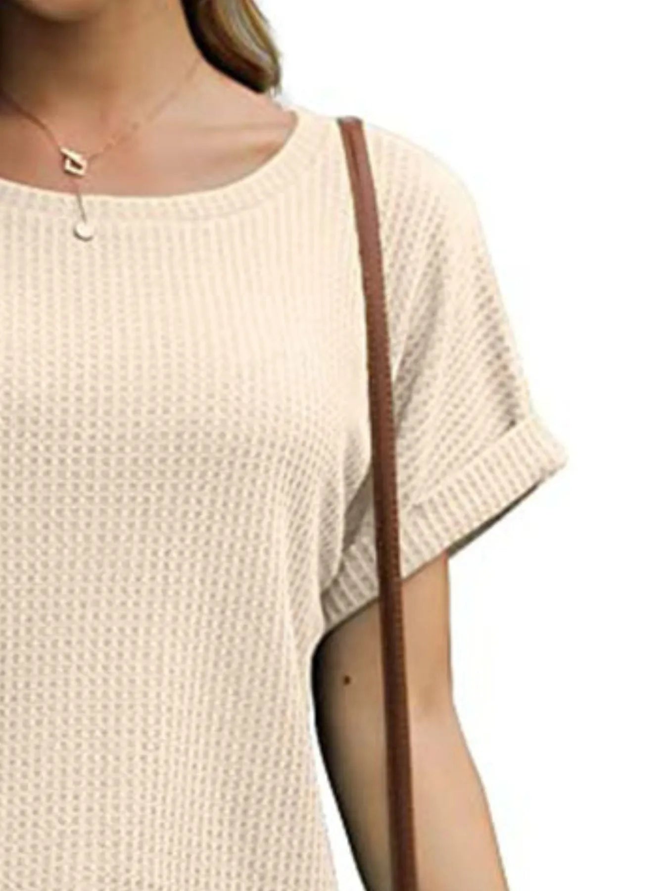 Full Size Waffle Knit Relaxed Fit T-Shirt Plus Size - Fashorio