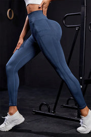Wide Waistband High Waist Active Leggings Dark Blue - Fashorio