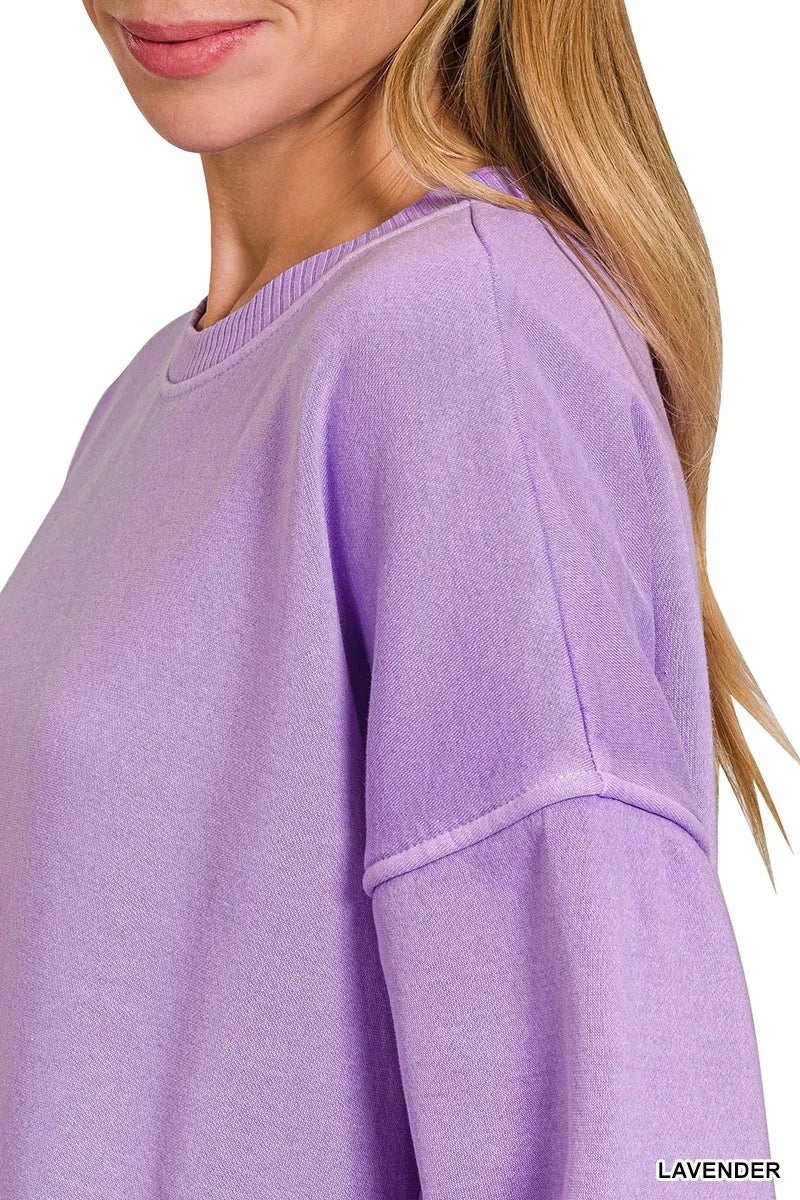 Zenana Pigment Dye Fleece Hi-low Hem Sweatshirt With Pocket - Fashorio