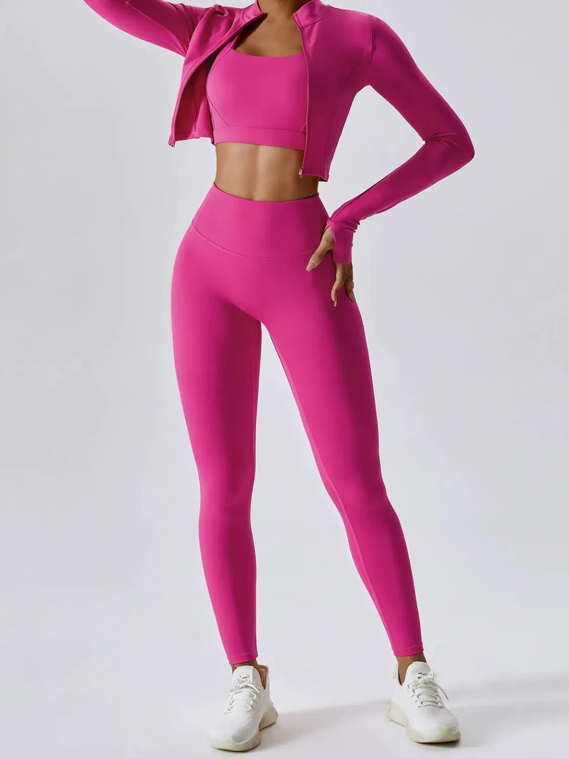 Bra Outerwear and Leggings 3-Piece Active Set Hot Pink - Fashorio