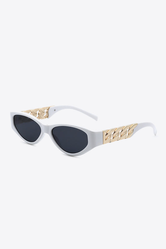 Chain Detail Temple Cat Eye Sunglasses White One Size - Fashorio