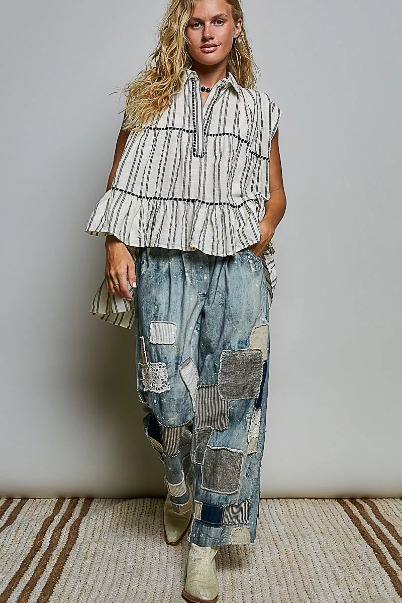 Detail of the striped cotton weave