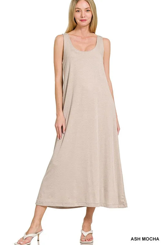 French Terry Twist Strap Midi Dress in Ash Mocha back view